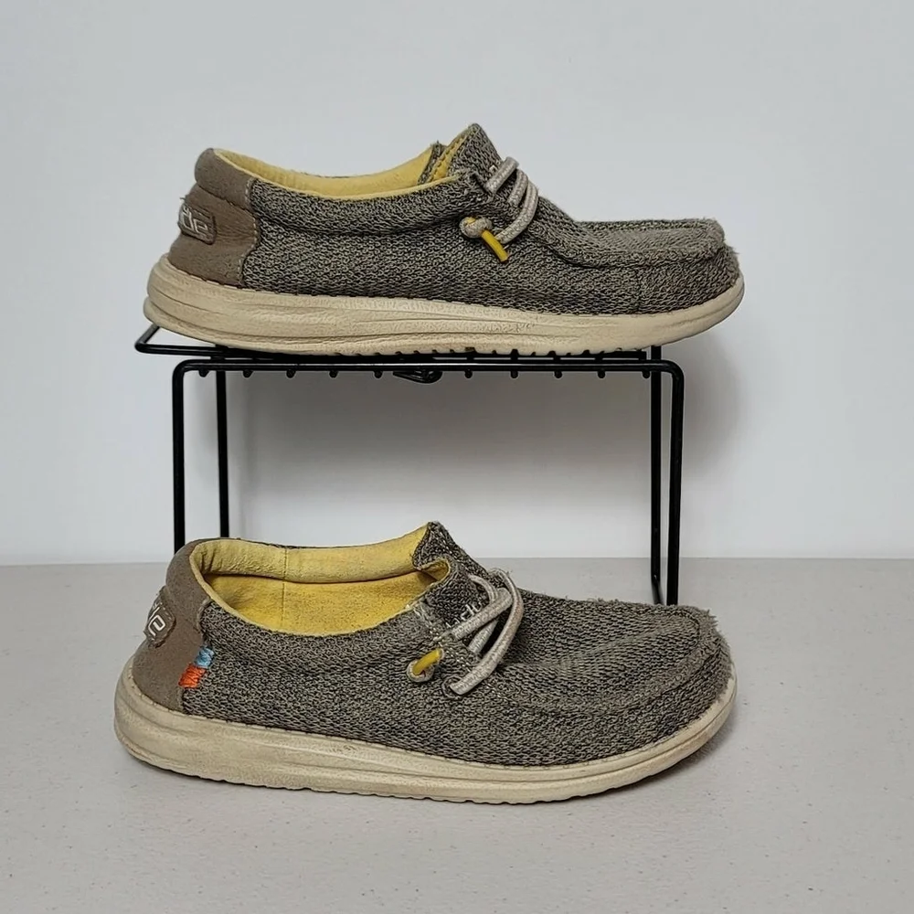 Youth Boys Hey Dude Wally Slip On Loafers Gray Yellow Youth Size US KID 13